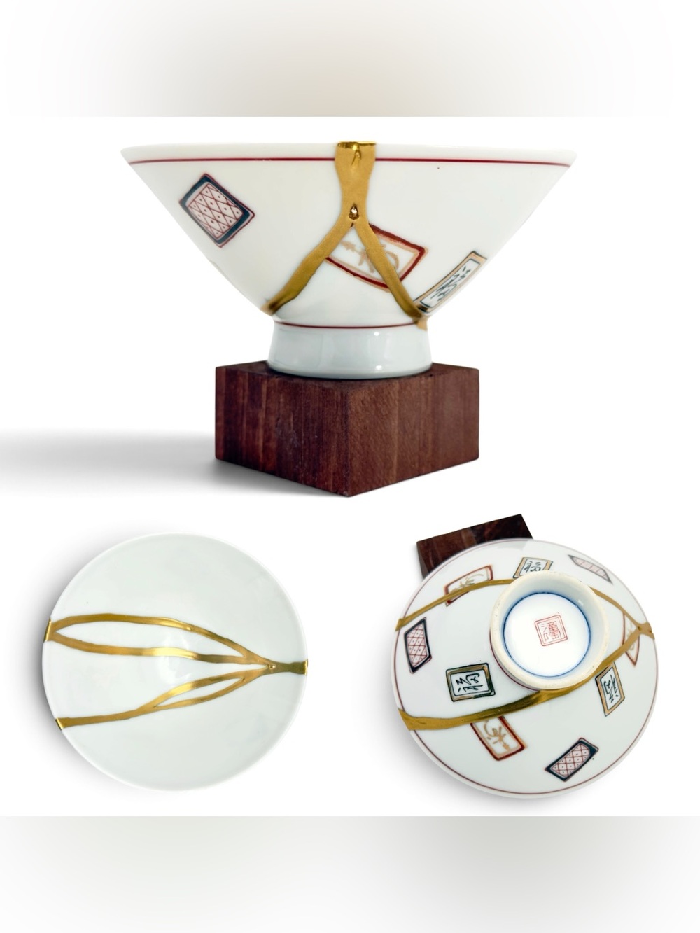 Kintsugi Bowl Calligraphy Design Japanese Porcelain Gold Crack Art Growth Gift